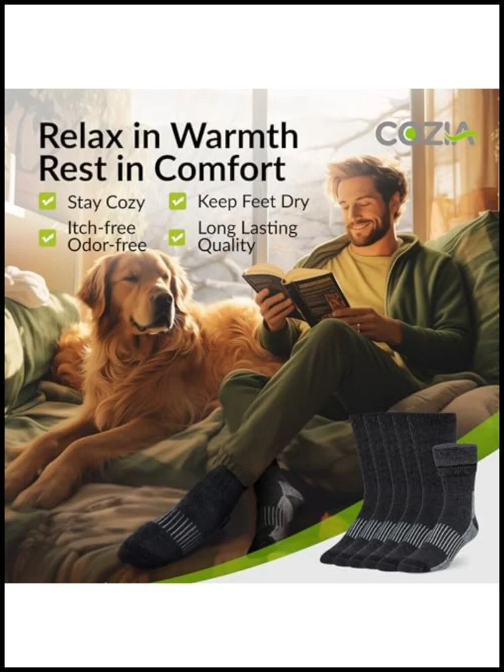 Cozy Merino Wool Blend Winter Socks, Cushioned Hiking Socks with Arch Support